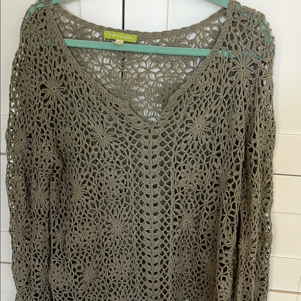 Sigrid Olsen Olive Crochet Sweater